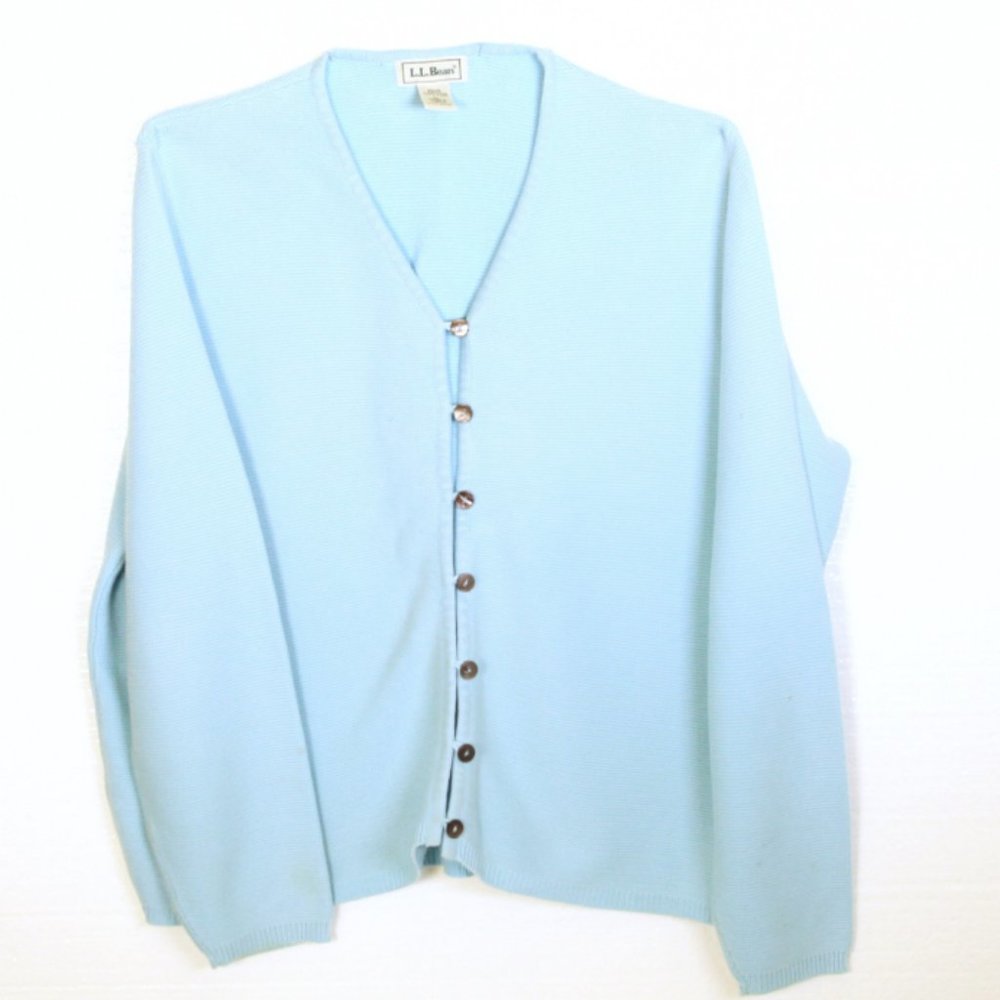 Button Down Sweater LL Bean Blue Womens L